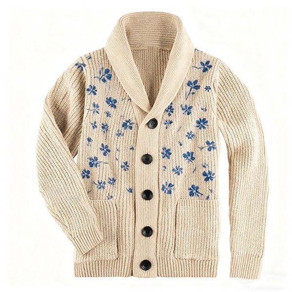 Men's V-Neck Knit Cardigan - New Fashion Printed Sweater