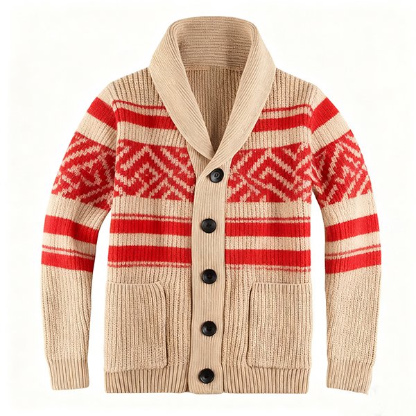 Men's New Fashion Printed Cardigan - V-Neck Knit Sweater