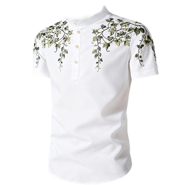 Casual Fashion Men's Short Sleeve Shirt - Stand Collar Button-Down Pullover