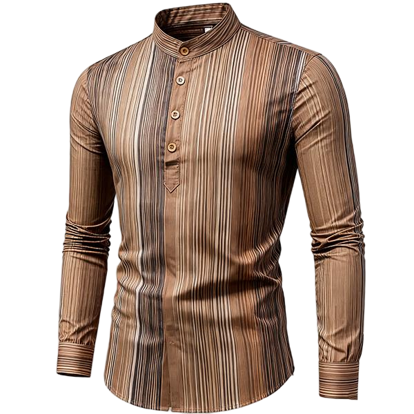 Casual Slim-Fit Men's Shirt - Stand Collar Linen-Cotton Half-Open