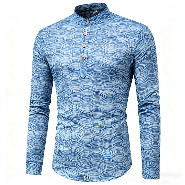 Men's Slim-Fit Half-Open Shirt - Stand Collar Linen-Cotton Casual