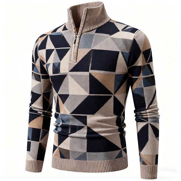 Men's Half-Zip Turtleneck Sweater - Long Sleeve Casual Knit