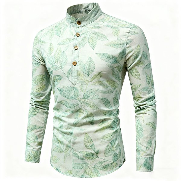 Men's Casual Half-Open Shirt - Slim-Fit Stand Collar Linen-Cotton